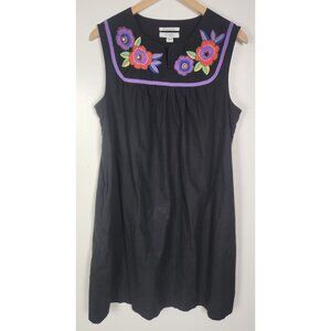 Go Softly Patio Women's Sz. L Black Floral Embroidered Dress